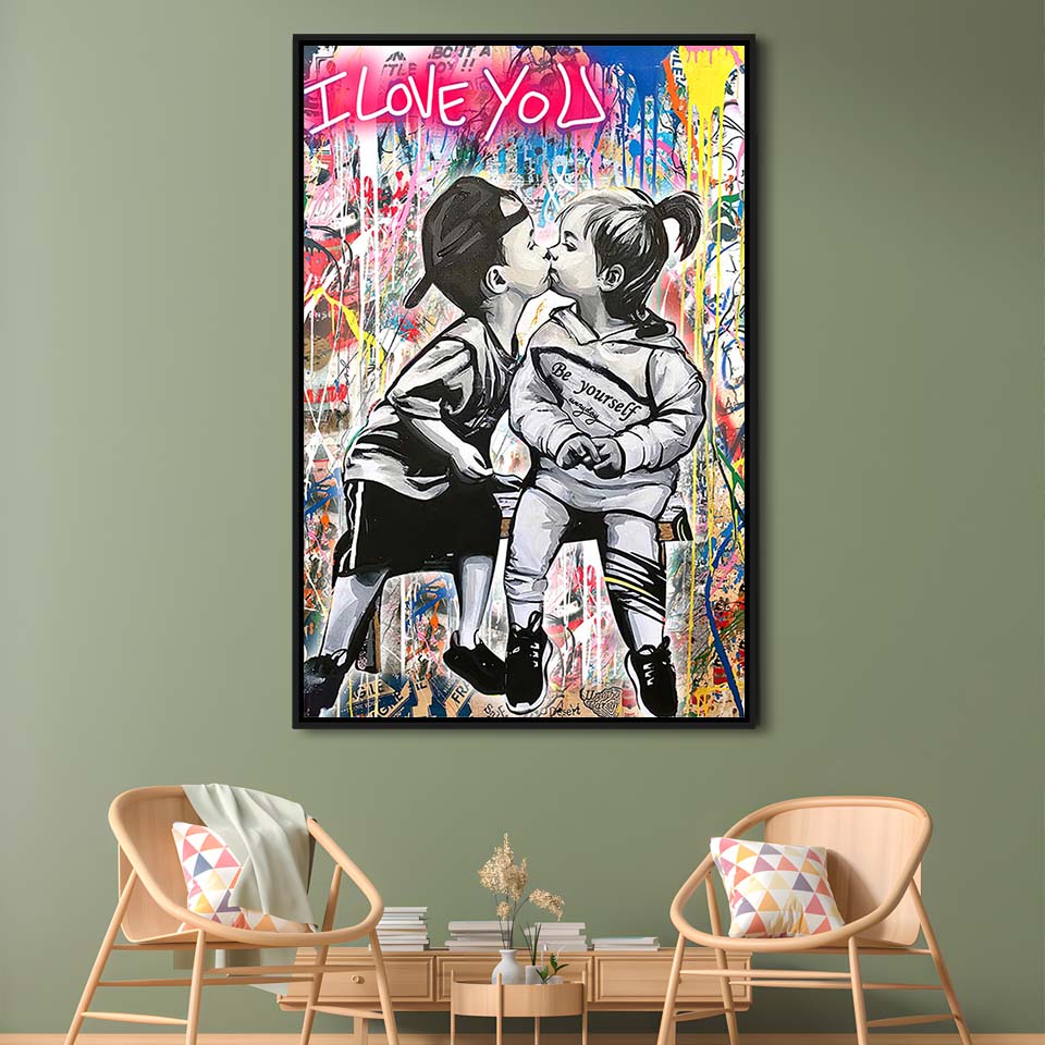I Love You Neon Sign Effect, Framed Canvas Print, Floating Frame, Luxury Wall Art Decor