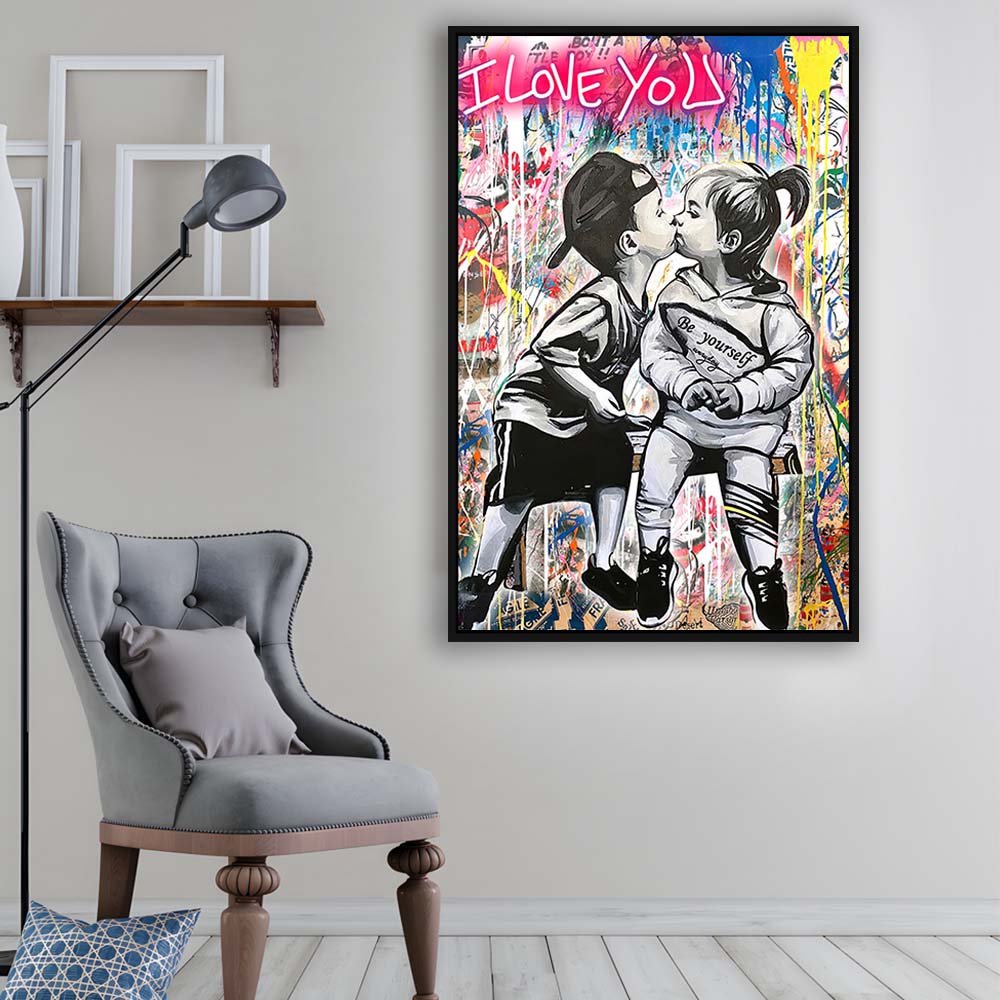 I Love You Neon Sign Effect, Framed Canvas Print, Floating Frame, Luxury Wall Art Decor