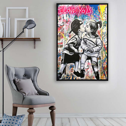 I Love You Neon Sign Effect, Framed Canvas Print, Floating Frame, Luxury Wall Art Decor