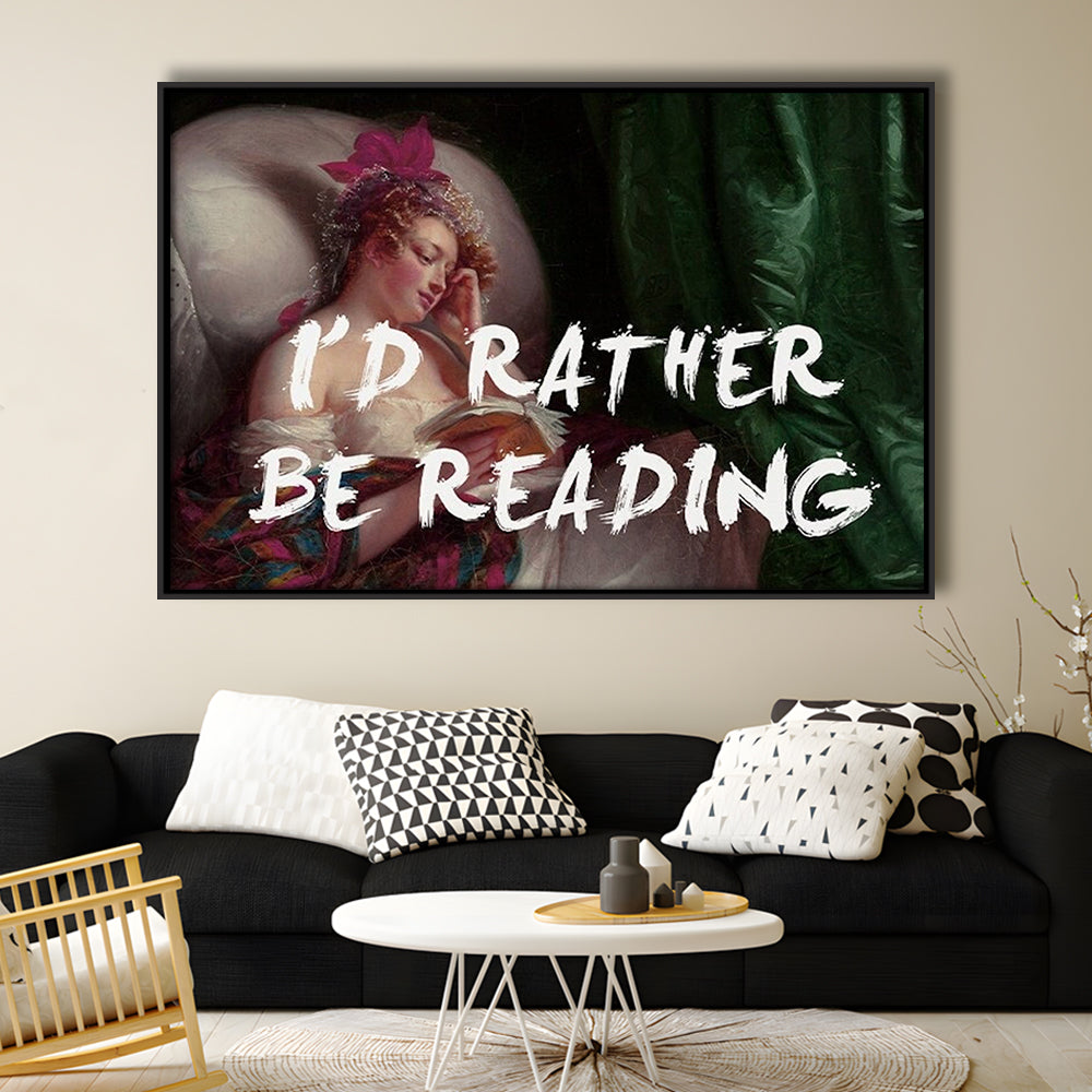 I'D Rather Be Reading Altered Wall Art Print, Altered Art, Bedroom Print, Pink Art, Floating Framed Canvas Print