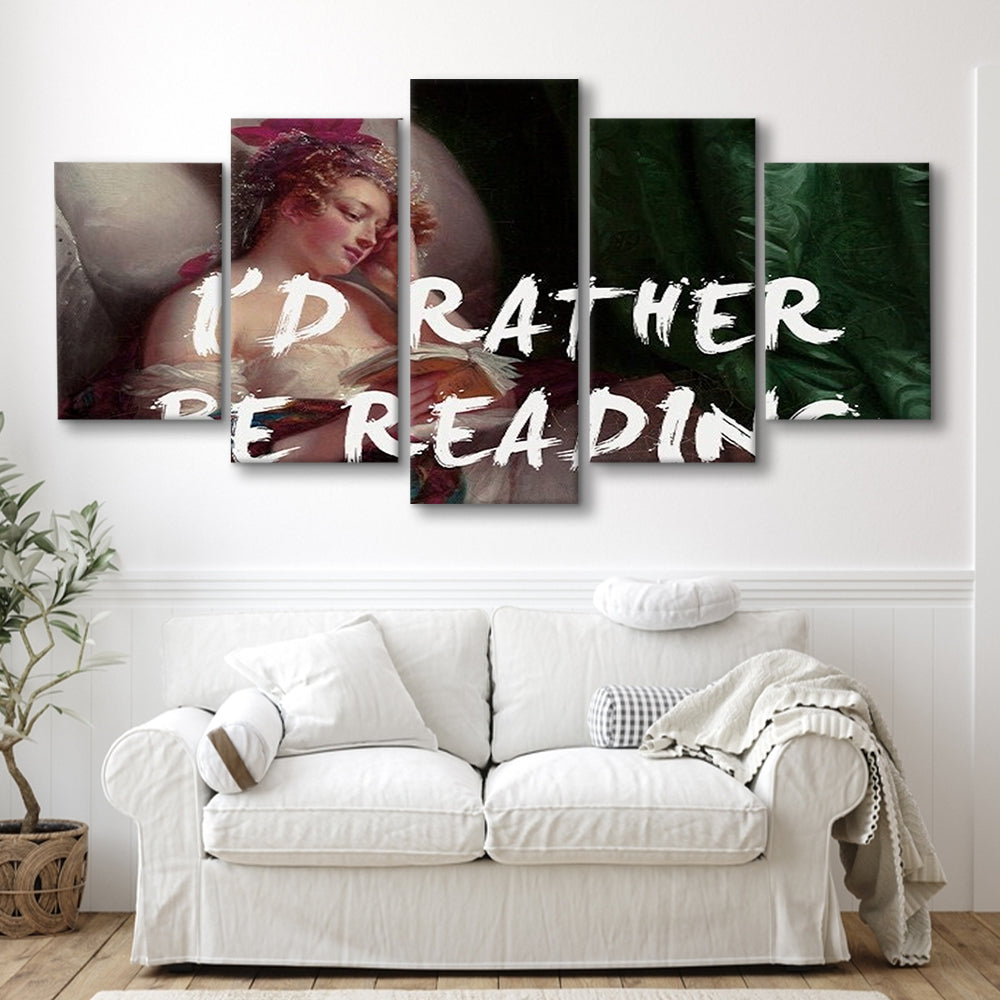 I'D Rather Be Reading Altered Wall Art Print, Altered Art, Bedroom Print, Pink Art, Mixed Panels Canvas Print Wall Art