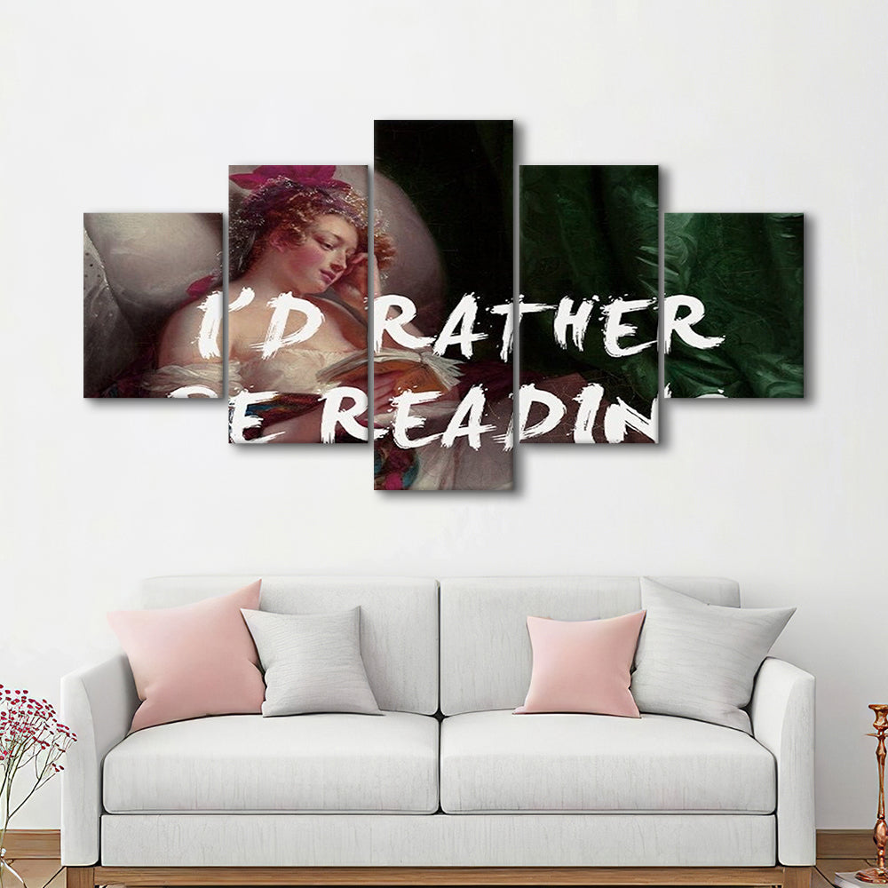 I'D Rather Be Reading Altered Wall Art Print, Altered Art, Bedroom Print, Pink Art, Mixed Panels Canvas Print Wall Art