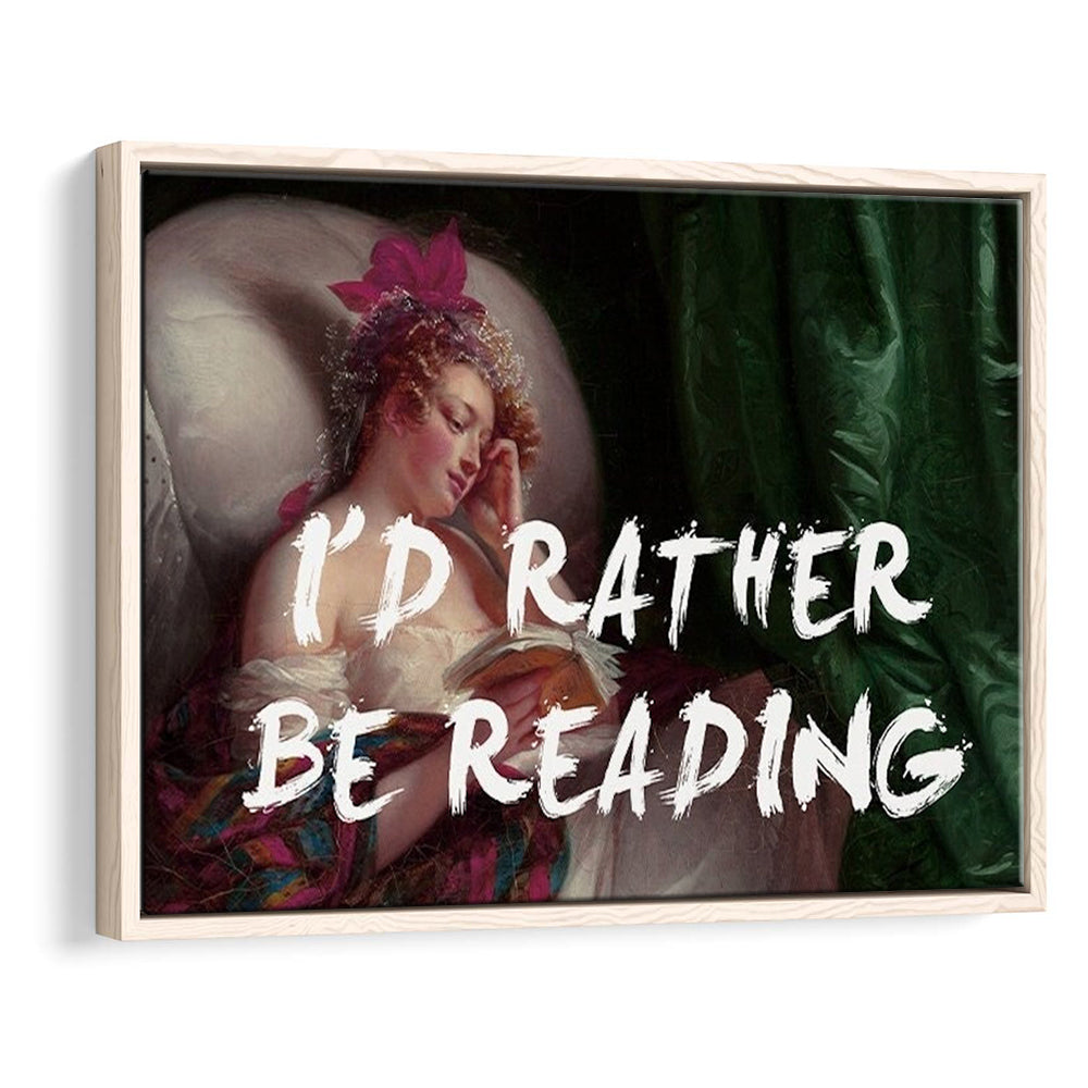 I'D Rather Be Reading Altered Wall Art Print, Altered Art, Bedroom Print, Pink Art, Floating Framed Canvas Print