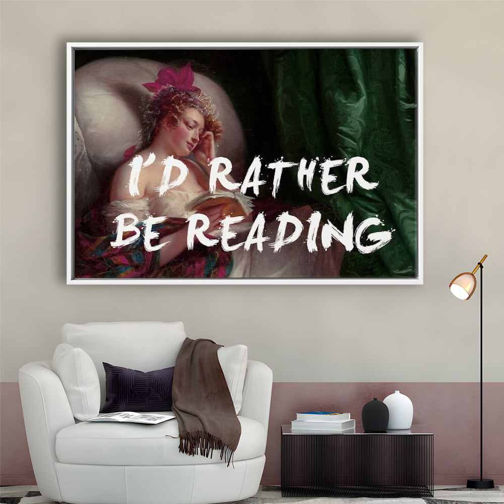 I'D Rather Be Reading Altered Wall Art Print, Altered Art, Bedroom Print, Pink Art, Floating Framed Canvas Print