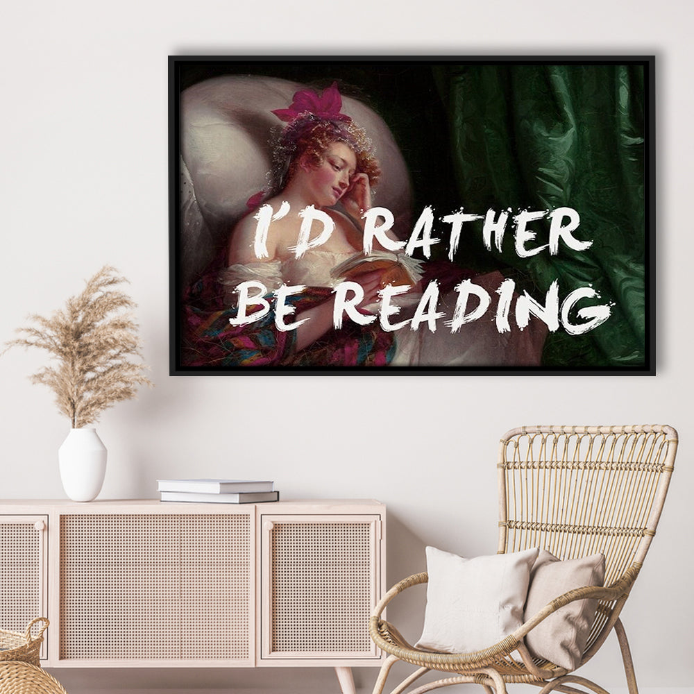 I'D Rather Be Reading Altered Wall Art Print, Altered Art, Bedroom Print, Pink Art, Floating Framed Canvas Print