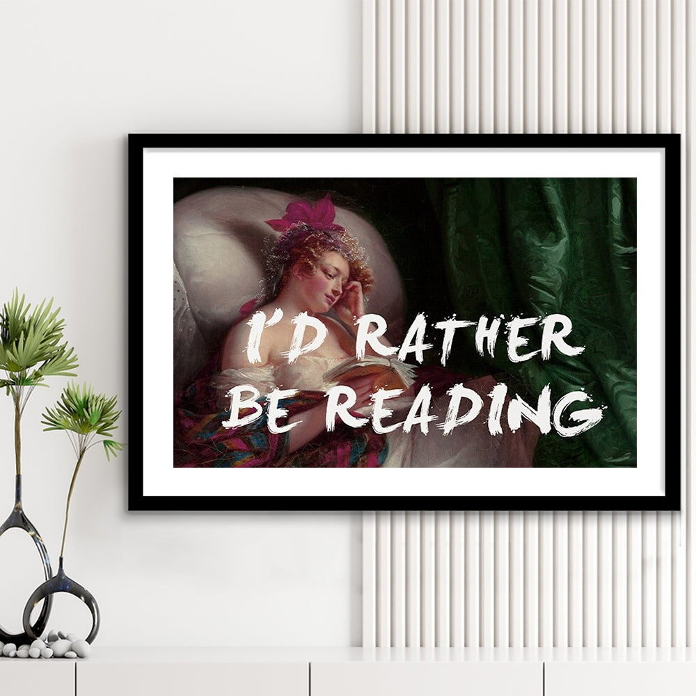 I'D Rather Be Reading Altered Wall Art Print, Altered Art, Bedroom Print, Pink Art, Framed Art Print White Border Wall Decor