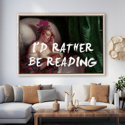 I'D Rather Be Reading Altered Wall Art Print, Altered Art, Bedroom Print, Pink Art, Floating Framed Canvas Print