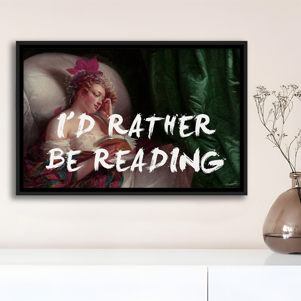 I'D Rather Be Reading Altered Wall Art Print, Altered Art, Bedroom Print, Pink Art, Floating Framed Canvas Print