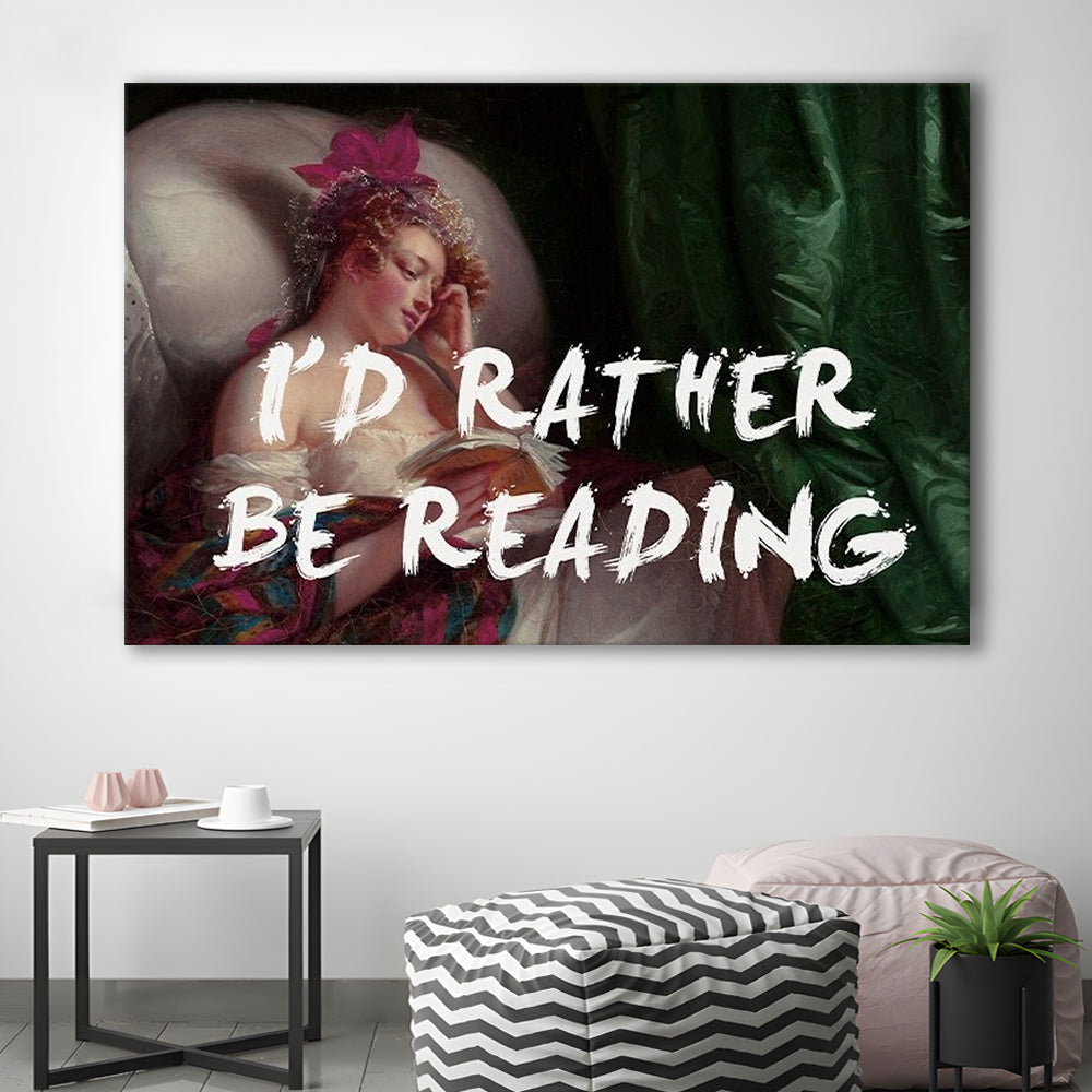 I'D Rather Be Reading Altered Wall Art Print, Altered Art, Bedroom Print, Pink Art, Canvas Print Wall Art Home Decor