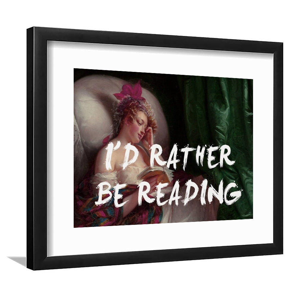 I'D Rather Be Reading Altered Wall Art Print, Altered Art, Bedroom Print, Pink Art, Framed Art Print White Border Wall Decor