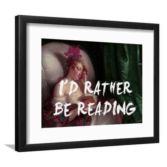 I'D Rather Be Reading Altered Wall Art Print, Altered Art, Bedroom Print, Pink Art, Framed Art Print White Border Wall Decor