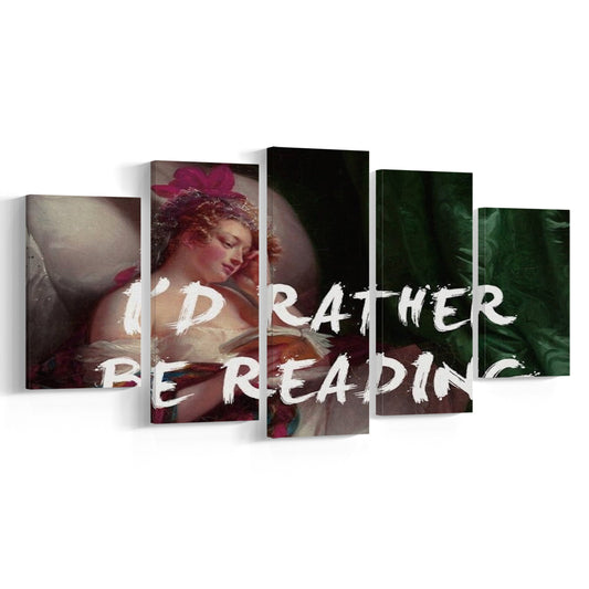 I'D Rather Be Reading Altered Wall Art Print, Altered Art, Bedroom Print, Pink Art, Mixed Panels Canvas Print Wall Art