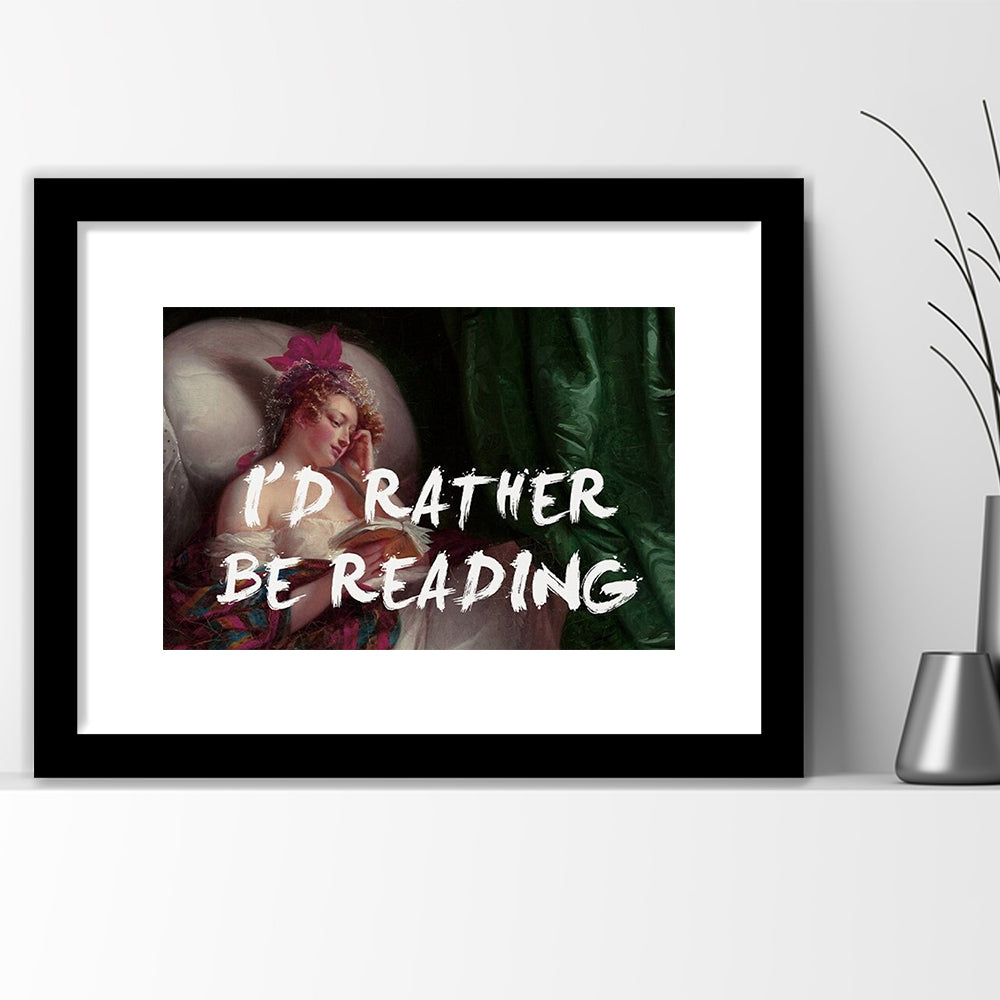 I'D Rather Be Reading Altered Wall Art Print, Altered Art, Bedroom Print, Pink Art, Framed Art Print White Border Wall Decor