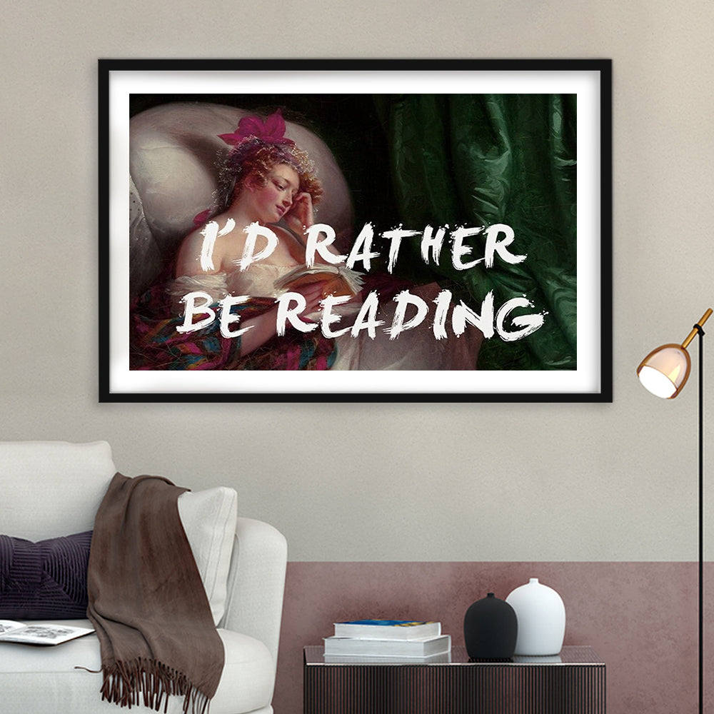 I'D Rather Be Reading Altered Wall Art Print, Altered Art, Bedroom Print, Pink Art, Framed Art Print White Border Wall Decor