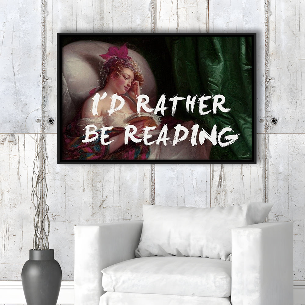 I'D Rather Be Reading Altered Wall Art Print, Altered Art, Bedroom Print, Pink Art, Floating Framed Canvas Print