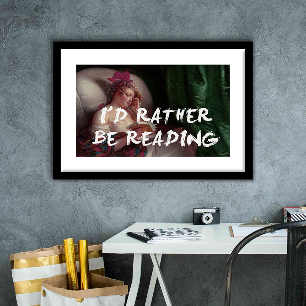 I'D Rather Be Reading Altered Wall Art Print, Altered Art, Bedroom Print, Pink Art, Framed Art Print White Border Wall Decor