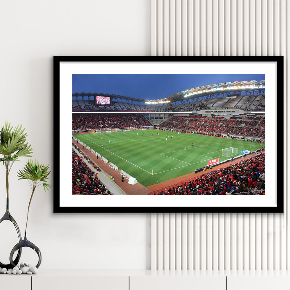 Ibaraki Kashima Stadium, Stadium Canvas, Sport Art, Gift for him, White Border Framed Art Print Wall Decor