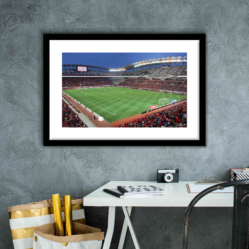 Ibaraki Kashima Stadium, Stadium Canvas, Sport Art, Gift for him, White Border Framed Art Print Wall Decor
