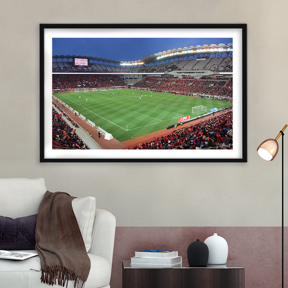 Ibaraki Kashima Stadium, Stadium Canvas, Sport Art, Gift for him, White Border Framed Art Print Wall Decor