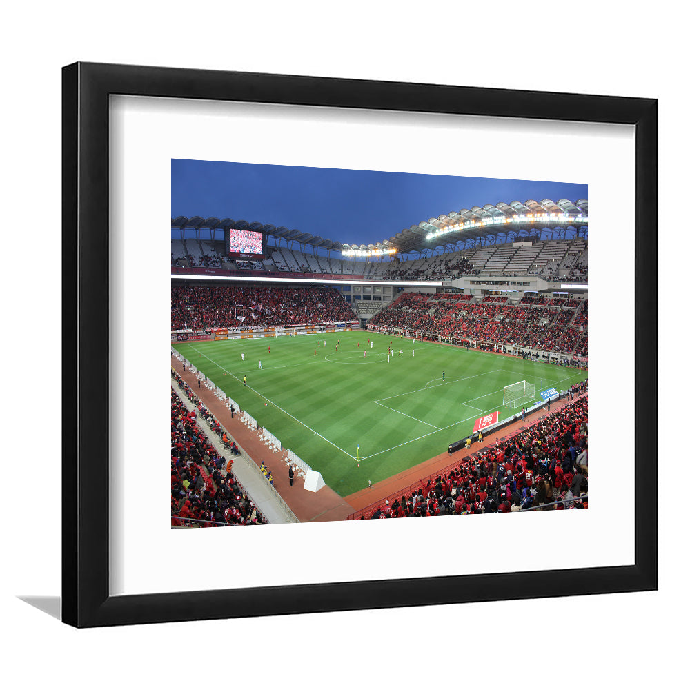 Ibaraki Kashima Stadium, Stadium Canvas, Sport Art, Gift for him, White Border Framed Art Print Wall Decor