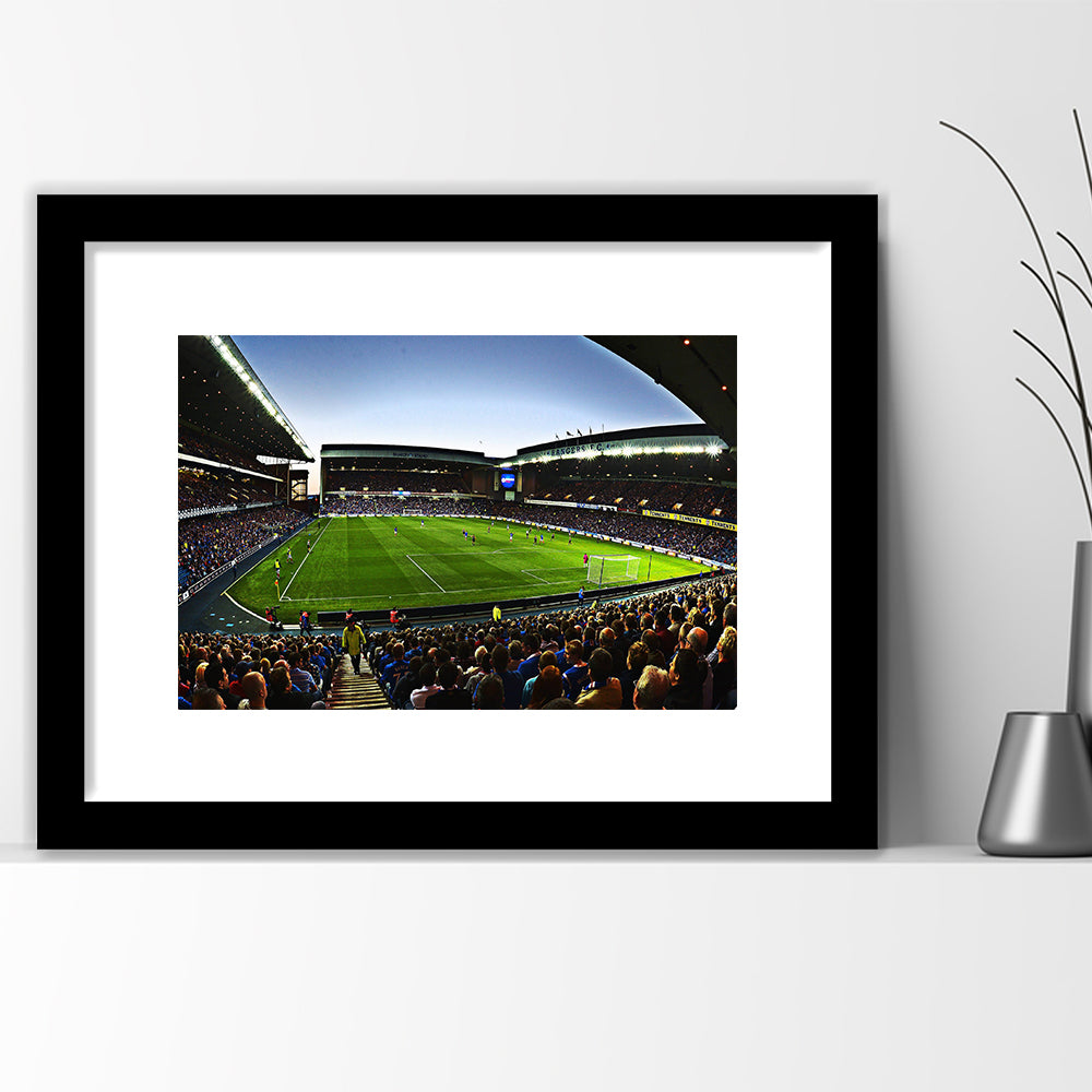 Ibrox Football Stadium, Stadium Canvas, Sport Art, Gift for him, White Border Framed Art Print Wall Decor
