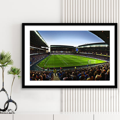 Ibrox Football Stadium, Stadium Canvas, Sport Art, Gift for him, White Border Framed Art Print Wall Decor