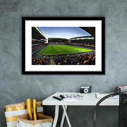 Ibrox Football Stadium, Stadium Canvas, Sport Art, Gift for him, White Border Framed Art Print Wall Decor