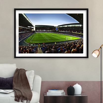 Ibrox Football Stadium, Stadium Canvas, Sport Art, Gift for him, White Border Framed Art Print Wall Decor