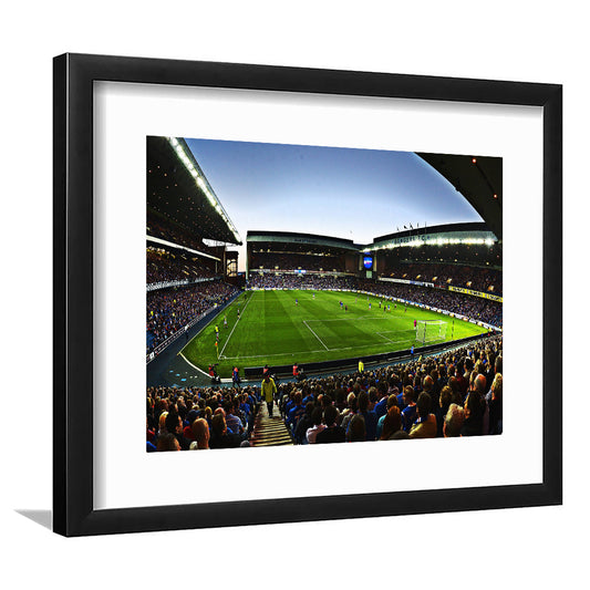 Ibrox Football Stadium, Stadium Canvas, Sport Art, Gift for him, White Border Framed Art Print Wall Decor