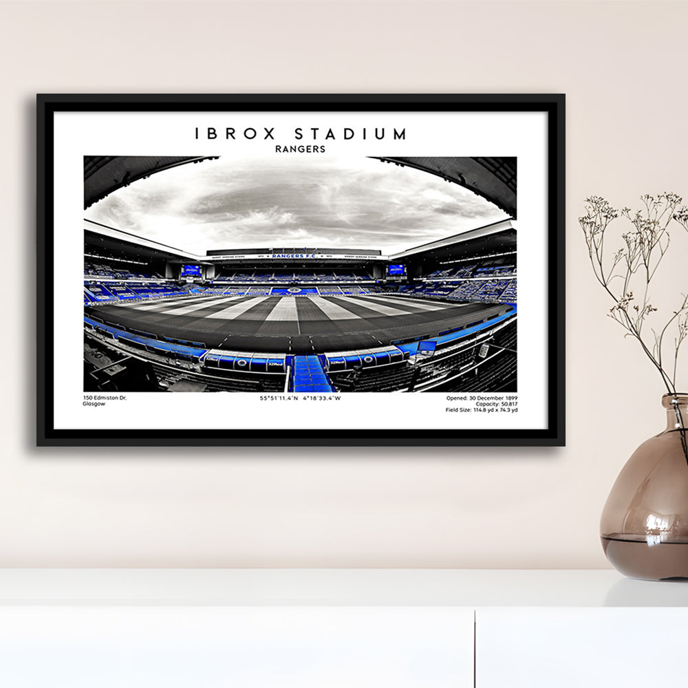Ibrox Stadium Print,Football Stadium,Rangers,Scottish Football Wall Art, Framed Canvas Print Wall Art