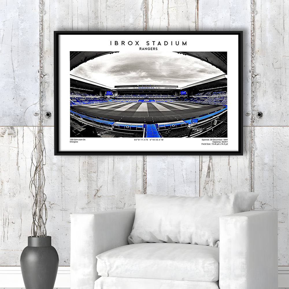 Ibrox Stadium Print,Football Stadium,Rangers,Scottish Football Wall Art, Framed Canvas Print Wall Art