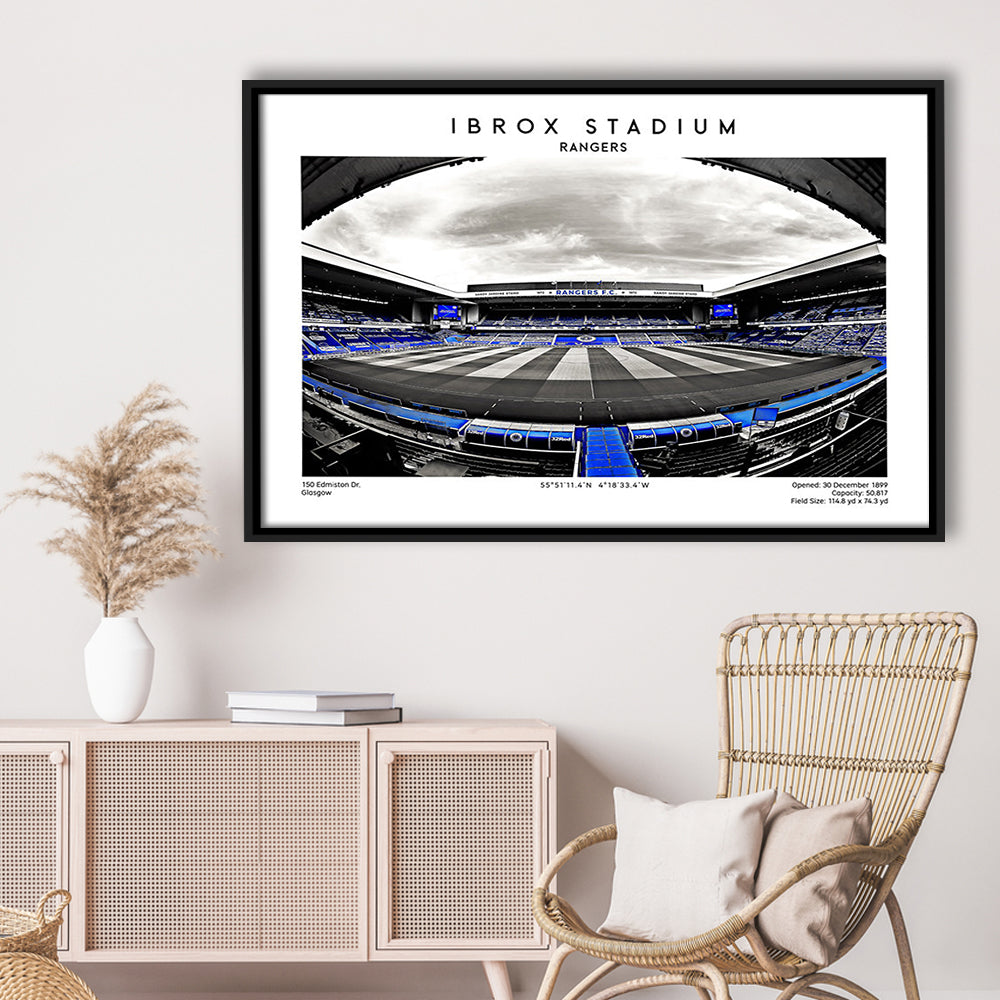 Ibrox Stadium Print,Football Stadium,Rangers,Scottish Football Wall Art, Framed Canvas Print Wall Art