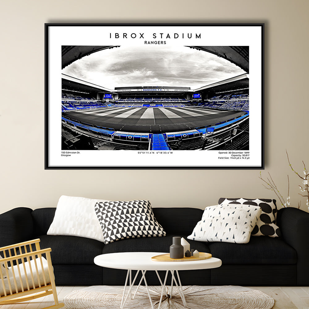 Ibrox Stadium Print,Football Stadium,Rangers,Scottish Football Wall Art, Framed Canvas Print Wall Art