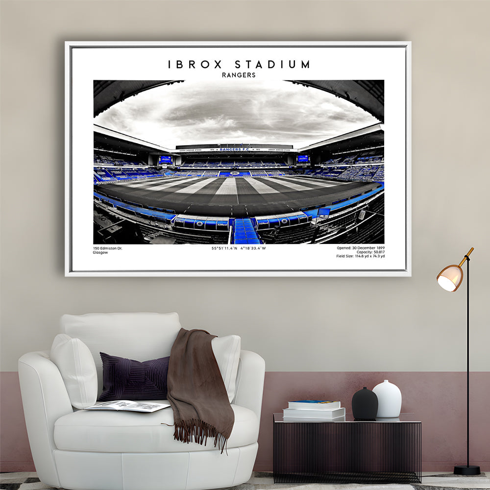 Ibrox Stadium Print,Football Stadium,Rangers,Scottish Football Wall Art, Framed Canvas Print Wall Art