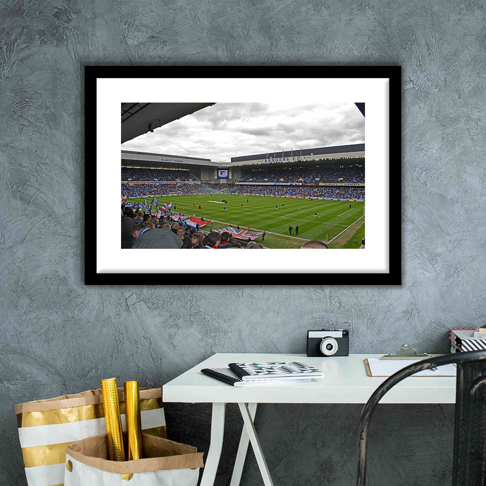 Ibrox Stadium, Stadium Canvas, Sport Art, Gift for him, White Border Framed Art Print Wall Decor