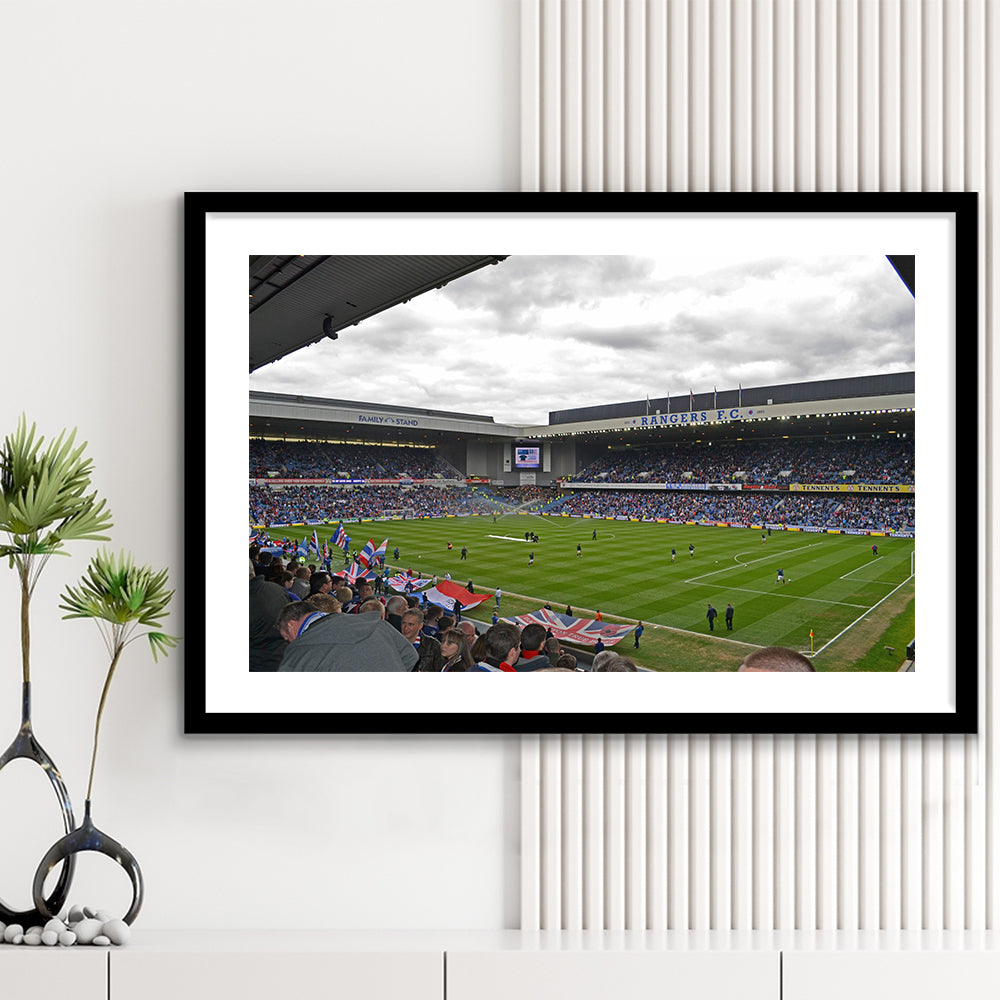 Ibrox Stadium, Stadium Canvas, Sport Art, Gift for him, White Border Framed Art Print Wall Decor