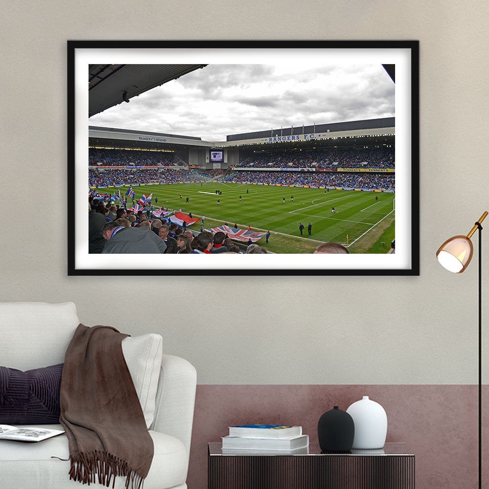 Ibrox Stadium, Stadium Canvas, Sport Art, Gift for him, White Border Framed Art Print Wall Decor