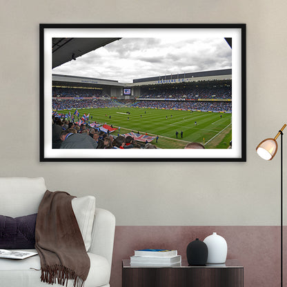 Ibrox Stadium, Stadium Canvas, Sport Art, Gift for him, White Border Framed Art Print Wall Decor