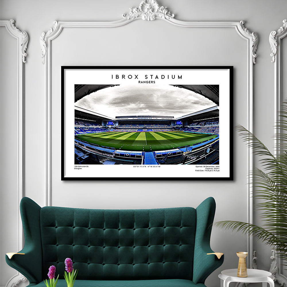 Ibrox Stadium, Rangers Football Wall Art, Scottish Football Print 1, Sport Art Print, Framed Art Print Wall Decor