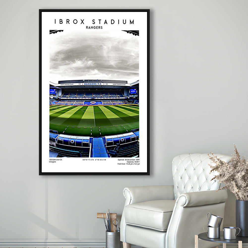 Ibrox Stadium, Rangers Football Wall Art, Scottish Football Print, Framed Canvas Prints Wall Art