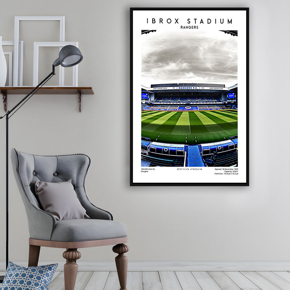 Ibrox Stadium, Rangers Football Wall Art, Scottish Football Print, Framed Canvas Prints Wall Art