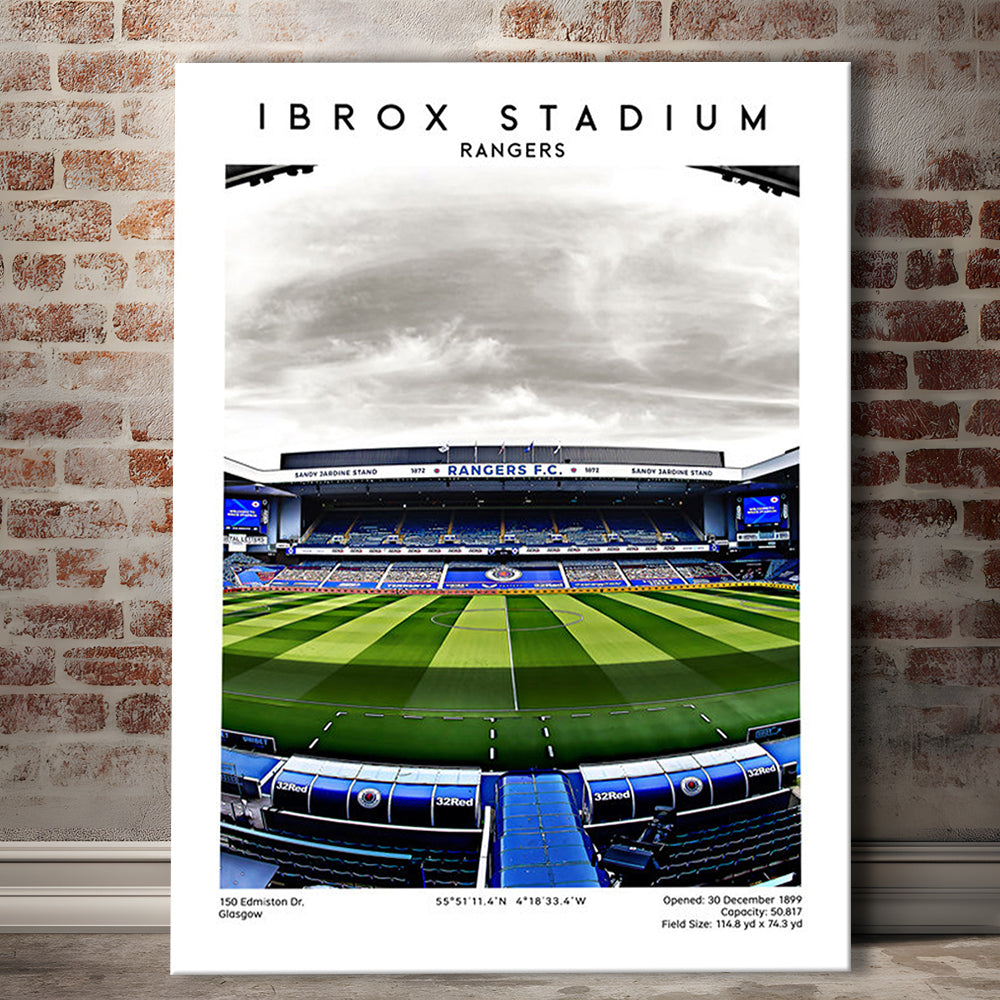 Ibrox Stadium, Rangers Football Wall Art, Scottish Football Print, Canvas Prints Wall Art, Man Cave Decor