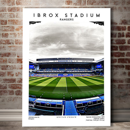 Ibrox Stadium, Rangers Football Wall Art, Scottish Football Print, Canvas Prints Wall Art, Man Cave Decor