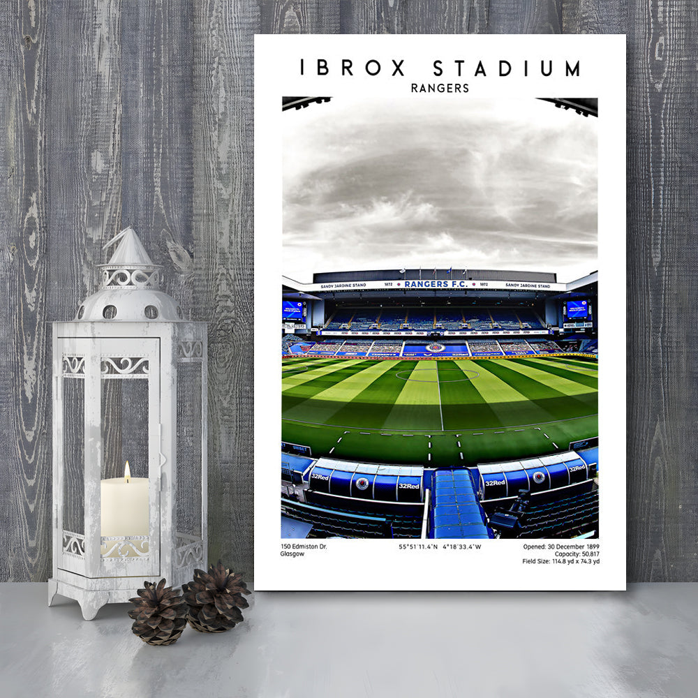 Ibrox Stadium, Rangers Football Wall Art, Scottish Football Print, Canvas Prints Wall Art, Man Cave Decor