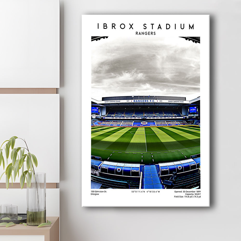 Ibrox Stadium, Rangers Football Wall Art, Scottish Football Print, Canvas Prints Wall Art, Man Cave Decor