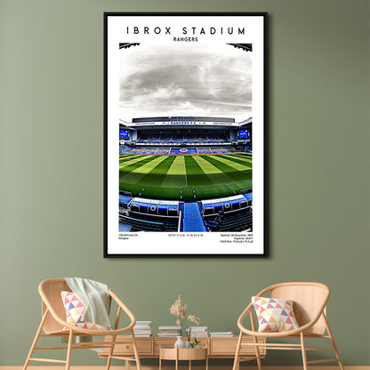 Ibrox Stadium, Rangers Football Wall Art, Scottish Football Print, Framed Canvas Prints Wall Art