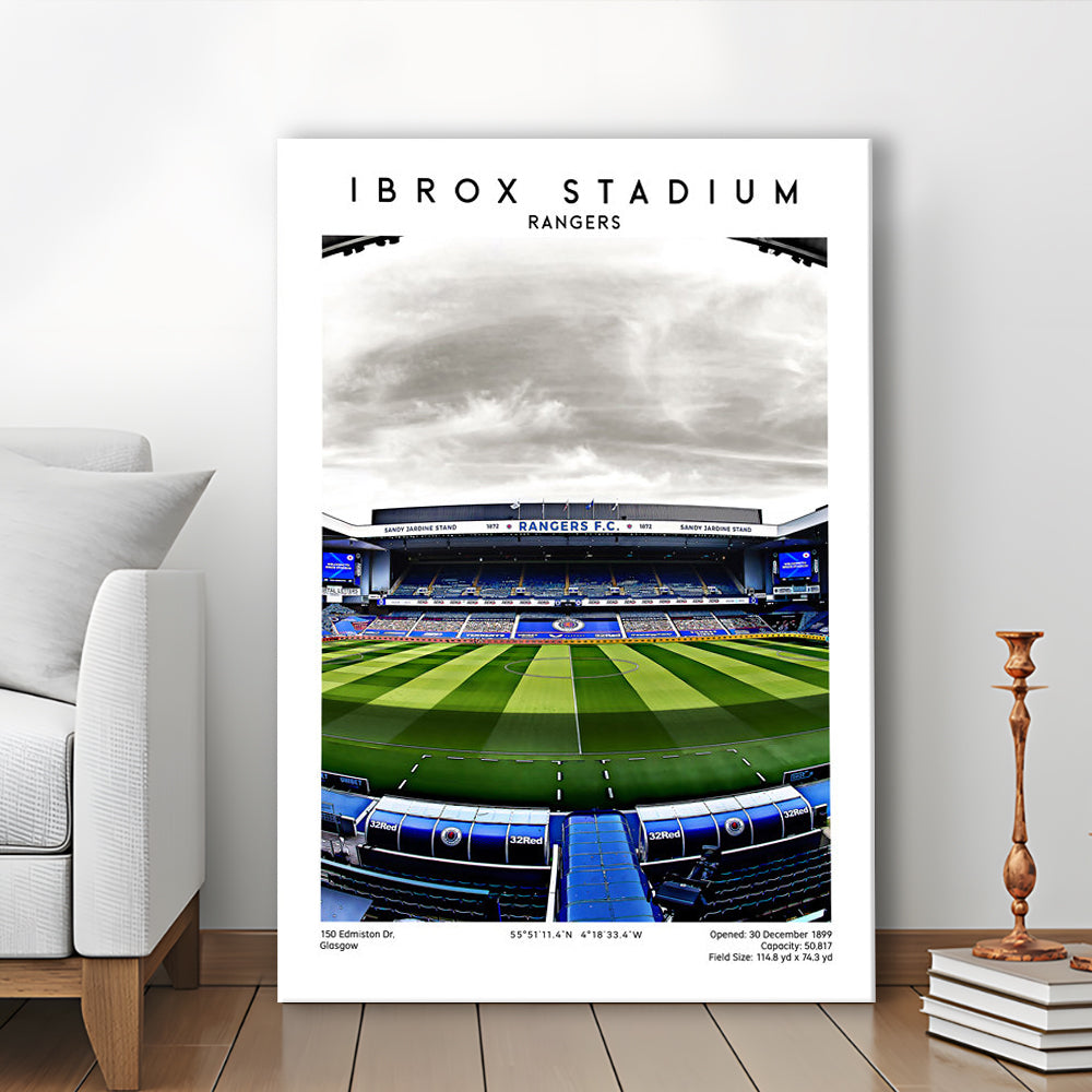 Ibrox Stadium, Rangers Football Wall Art, Scottish Football Print, Canvas Prints Wall Art, Man Cave Decor