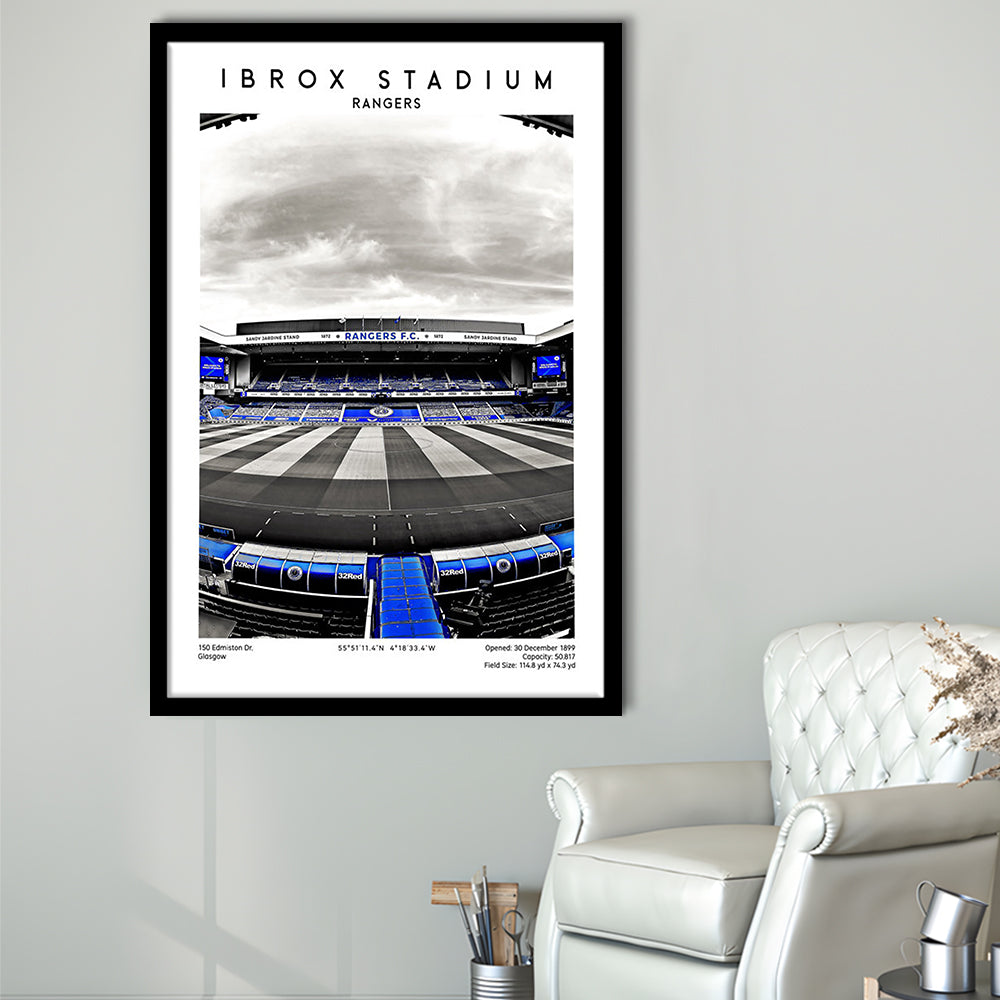 Ibrox Stadium, Rangers Stadium Wall Art Print, Scottish Football Decor 1, Framed Art Prints Wall Decor