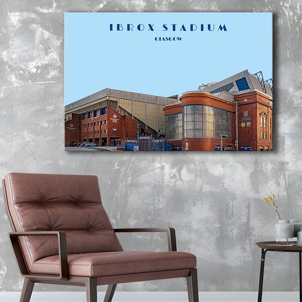 Ibrox Stadium Print, Rangers Football Wall Art, Scottish Soccer, Sport Art Print, Canvas Print Wall Art, Man Cave Gift