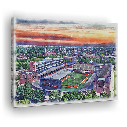 Illinois Fighting, Illinois Memorial Painting Stadium Watercolor, Sport Art, Gifts for him, Canvas Print Wall Art